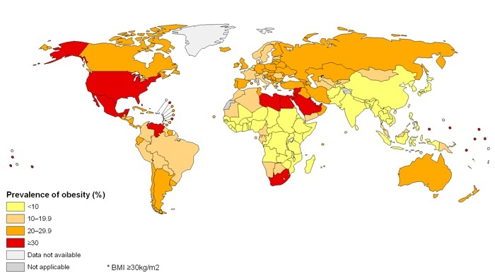 mappa mondiale dell'obesità